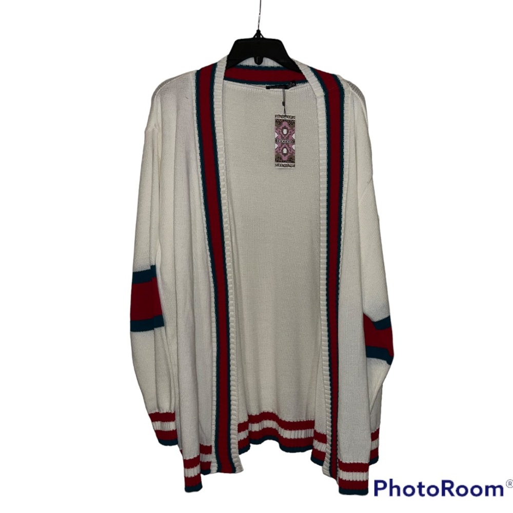 Boohoo Plus Contrast Stripe Oversized Ivory Cardigan